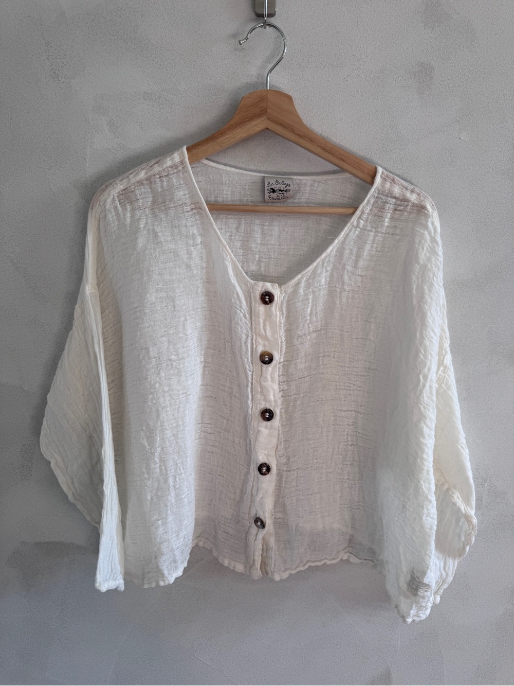 La Bottega di Brunella - Linen Cropped Button Front Top Ivory - Made in Italy